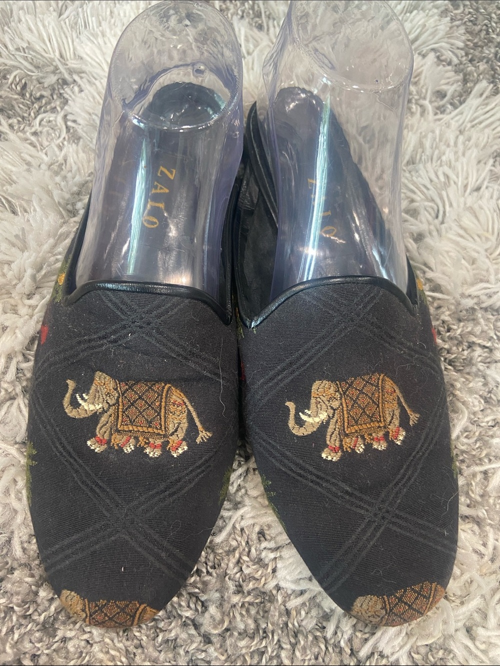 Zalo Black Flats with Gold & Red Elephant Embroidery size 10 N